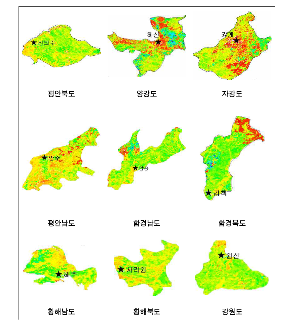 MODIS ESI 북한 지역 도별 분할