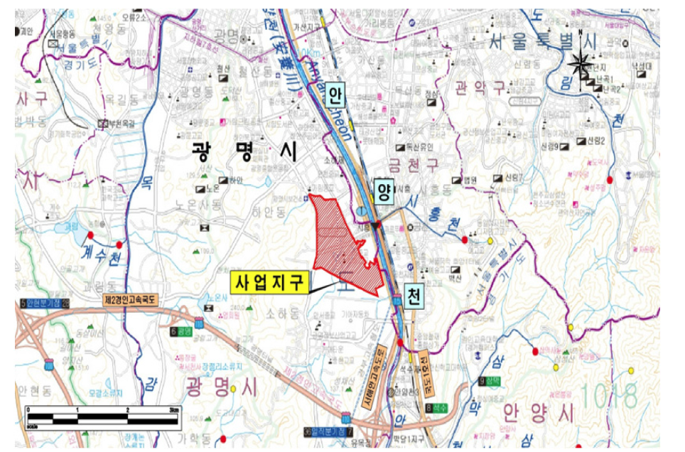 사업지구 위치도(광명 소하지구 택지개발사업, 2004)