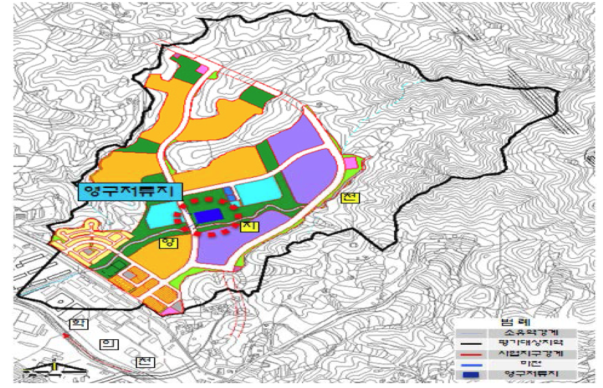 영구저류지 위치도(의왕 포일2지구 국민임대주택단지 조성사업, 2006)