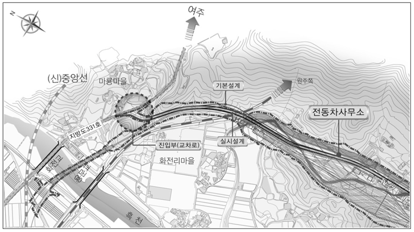 사업지구 위치도(양평 중앙선 전동차사무소 건설공사, 2006)