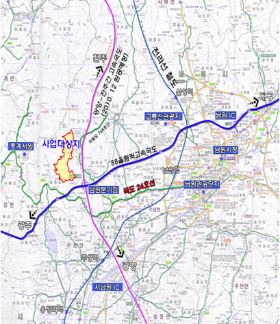 사업지구 위치도(남원 상록골프장 조성사업, 2006)