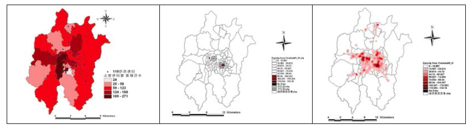 대전시 화재발생의 공간적 분포를 활용한 공간분석 사례