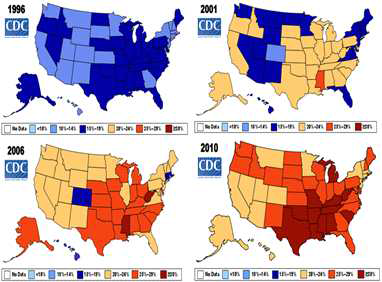 미국의 비만 인구의 변화 (2011)