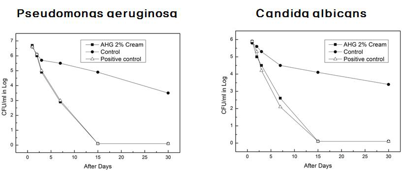 Pseudomonas aeruginosa와 Candida albicans 방부력 테스트