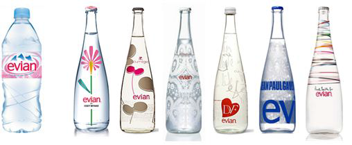 에비앙의 일반 제품과 명품 브랜드들과의 코마케팅 한정판 제품