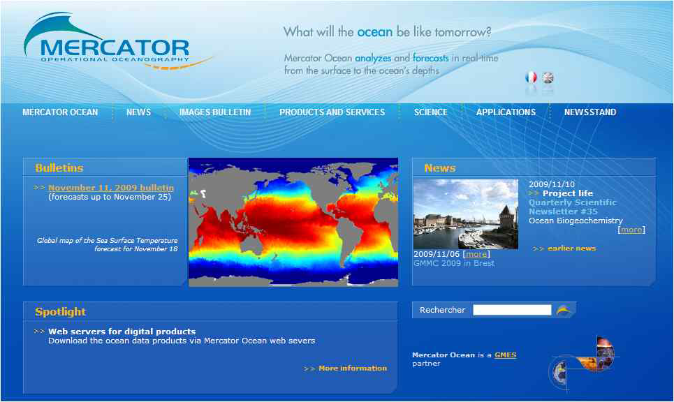 Mercator Ocean 의 웹사이트