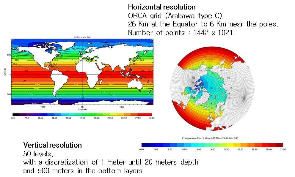 Mercator Ocean에서 사용하는 3차원 해양 순환 모형의 격자 구성도