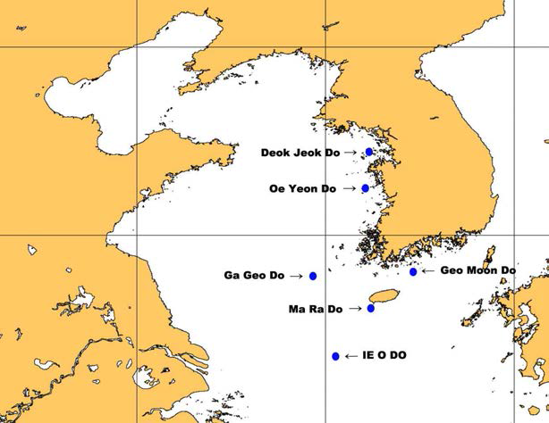 황·동중국해의 관측 부이 위치