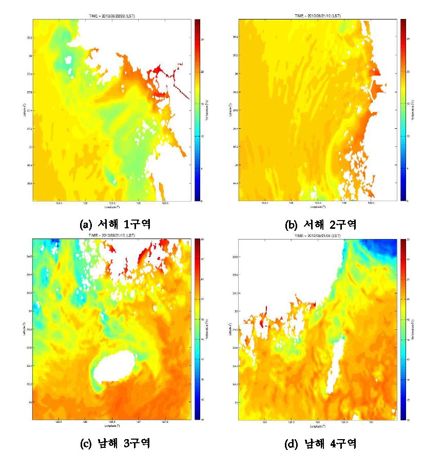 운용해양모델 ROMS 이용한 서해/남해 72시간 수온 예측 결과(2011년 4월 6일 20시)