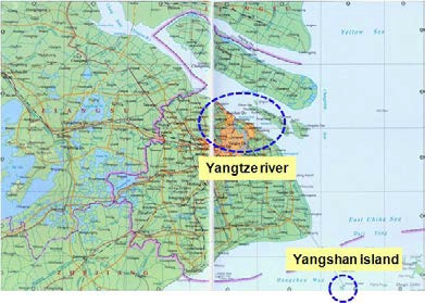 상하이항 양쯔강 및 양산도 터미널 입지