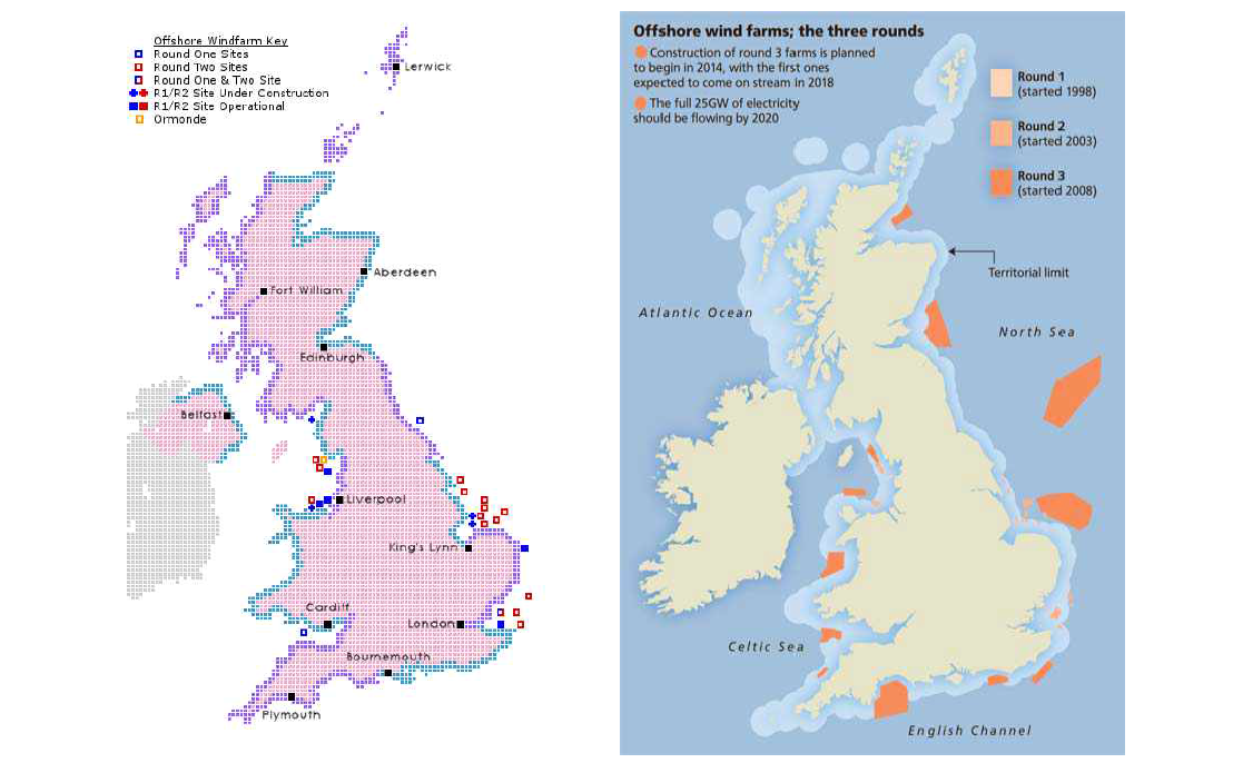 영국 풍력단지 개발 지역