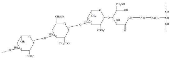 Schematic representation of the binding mode of bovine serum albumin (BSA)-fucoidan conjugates produced via the Maillard reaction.