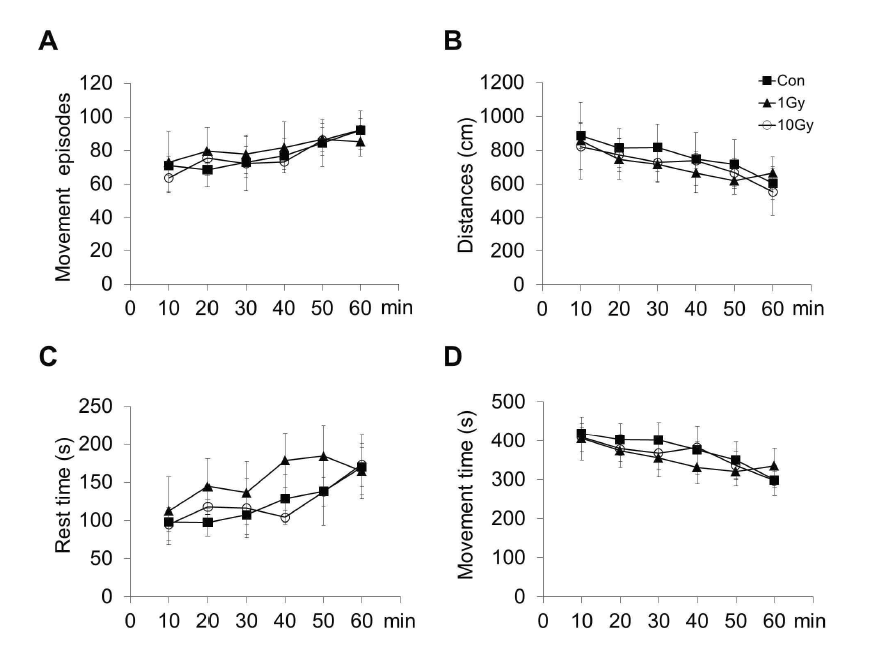 Cranial irradiation did not alter the basal locomotor activity