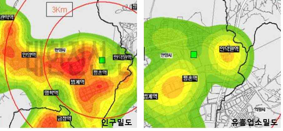 밀도분석 등치선도의 색 표현