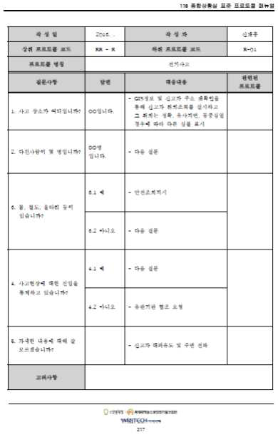 구조(전기사고) 신고접수 프로토콜 (예시)