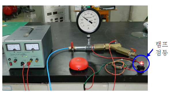 압력누기 감시장치 압력검출부 시험 장면