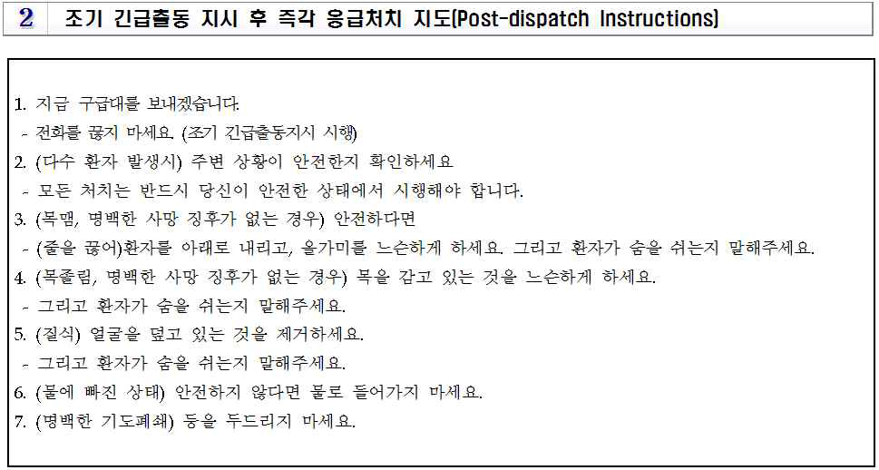 구급 상담 솔루션: 조기 긴급출동 지시 후 즉각 응급처치 지도