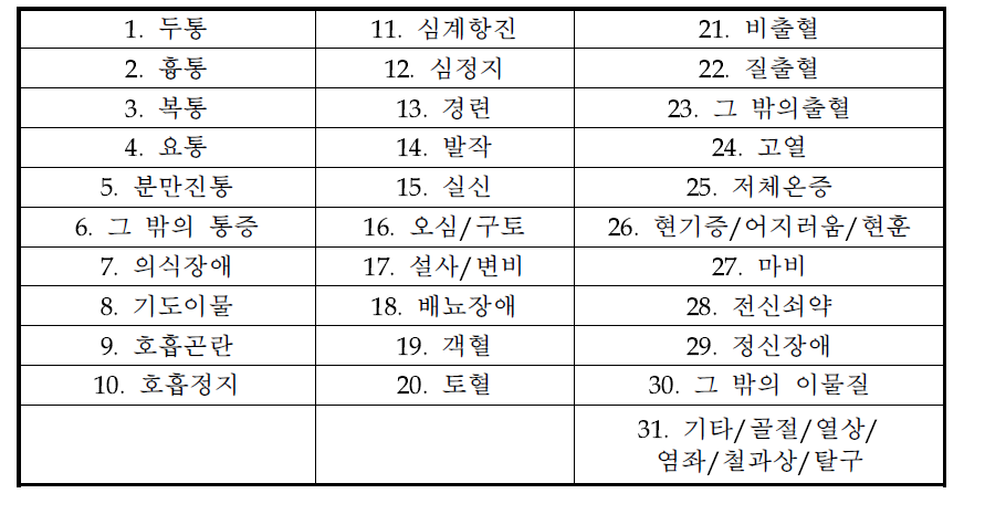 31개 범주 환자 주호소 증상