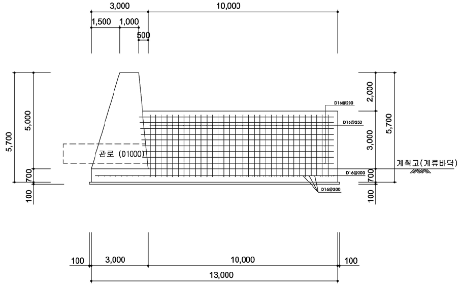 토석류 제어댐 A-A’단면도