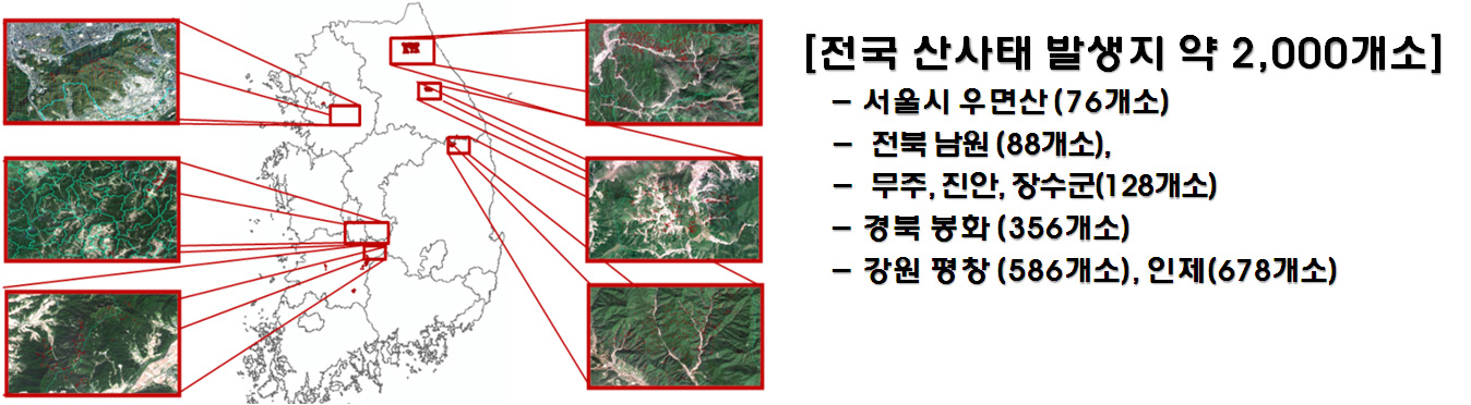 새로운 산사태 위험지 판정식 개발에 이용된 산사태 발생자료 현황