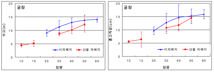 강원지역 굴참나무의 수고 및 직경생장