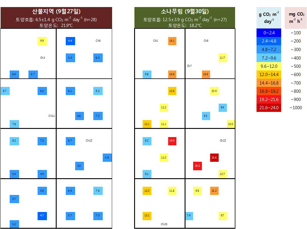 산불 피해지역과 비피해지역(소나무림)에서의 토양호흡 공간 변이