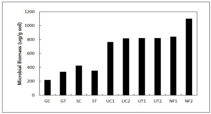 토양 미생물 생물량 (Microbial biomass C) 비교