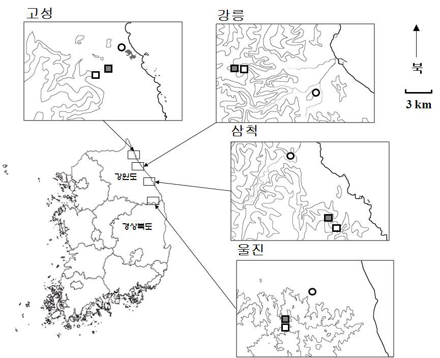 절지동물상 연구대상지 위치도