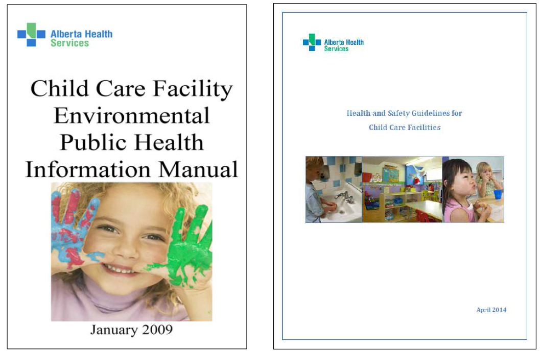 (좌) Child Care Facility Environmental Public Health Information Manual (우) Health and Safety Guidelines for Child Care Facilities