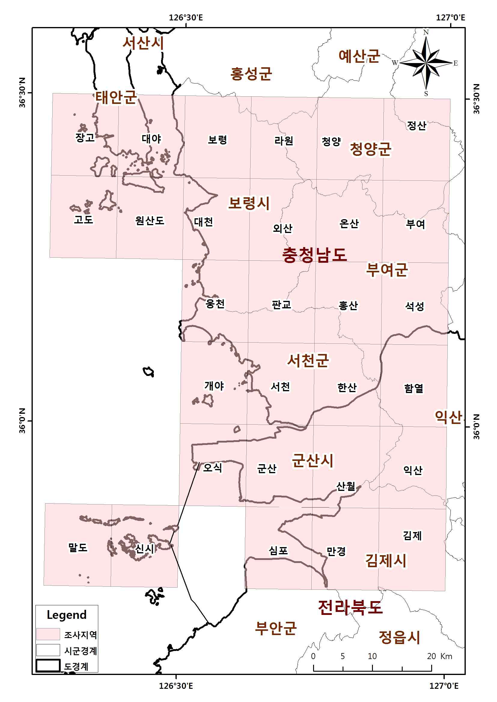 Survey sites of Seohae 3 sub-regions.