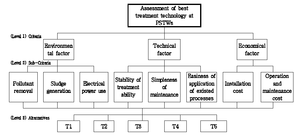 Analytic hierarchy structure model for assessment of best treatment technology