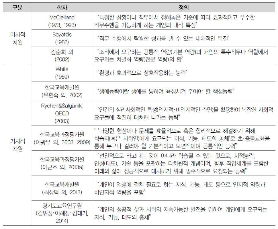 선행연구의 ‘역량’ 정의 종합