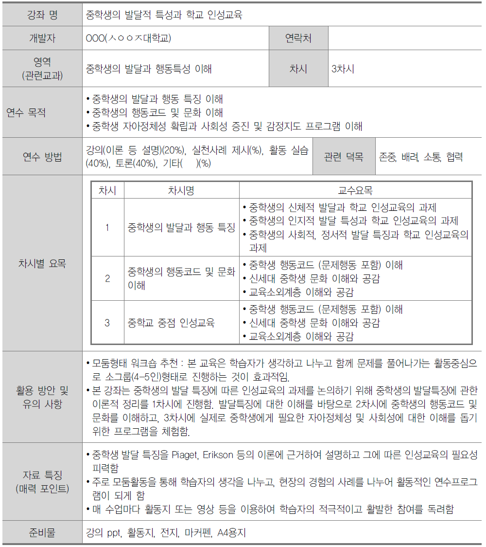 중학교 교원 인성교육 연수자료(2영역)-2-1.중학생의 발달적 특성과 학교 인성교육