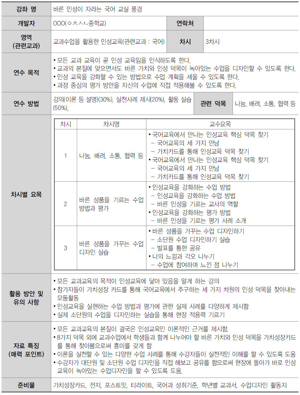 중학교 교원 인성교육 연수자료(3영역)- 3-2. 바른 인성이 자라는 국어 교실 풍경