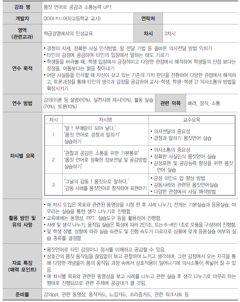 중학교 교원 인성교육 연수자료(5영역)-5-3. 몸짓언어로 공감과 소통능력