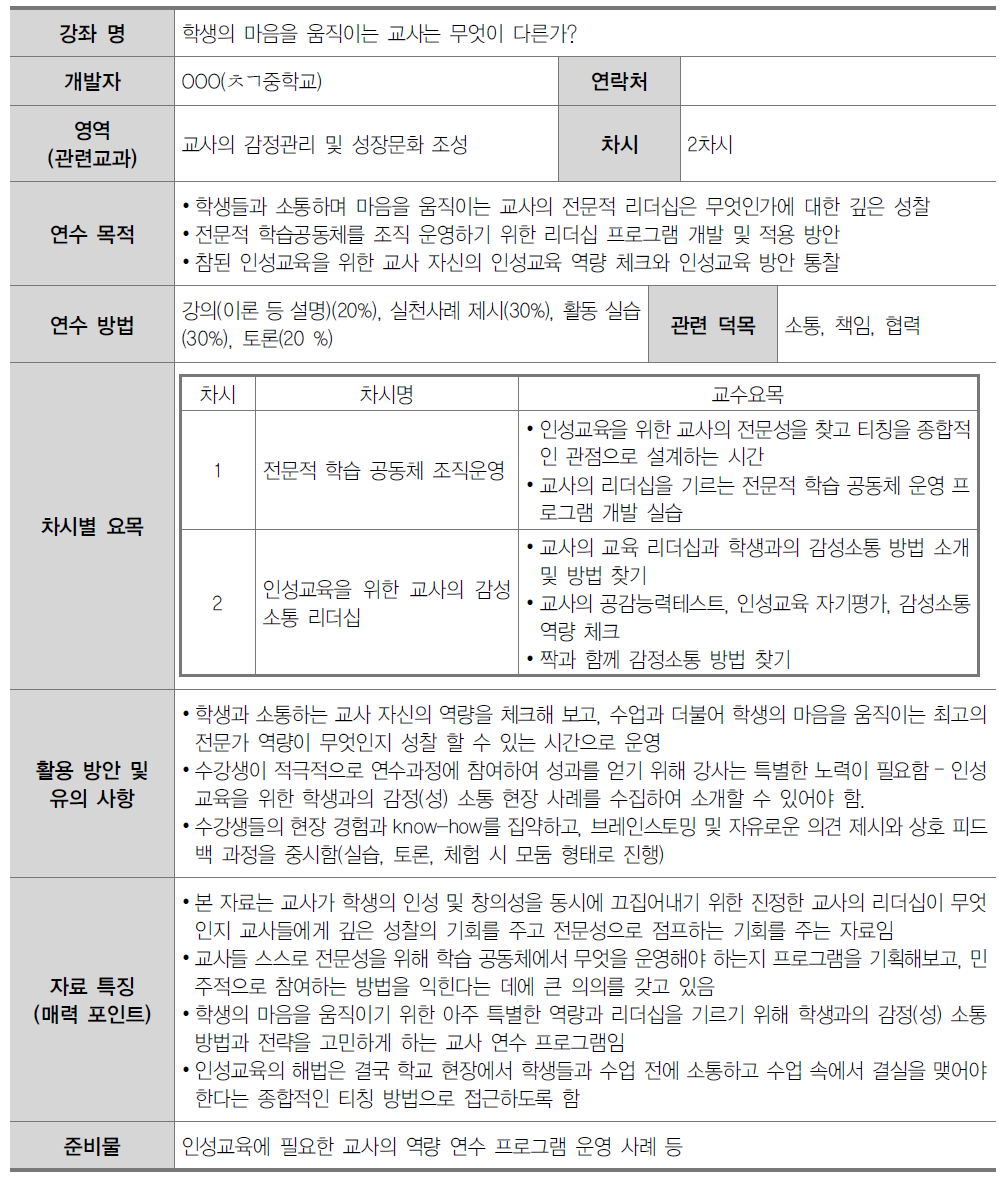 중학교 교원 인성교육 연수자료(8영역)-8-2. 학생의 마음을 움직이는 교사는 무엇이 다른가?