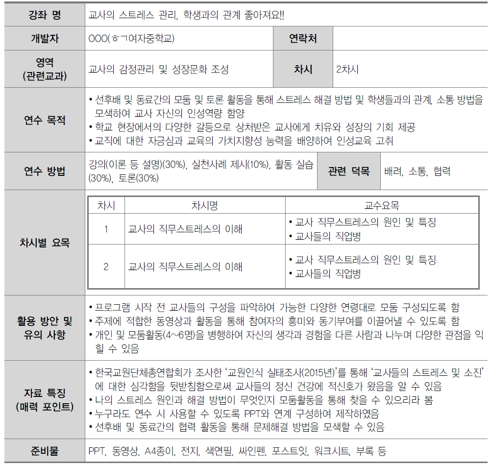 중학교 교원 인성교육 연수자료(8영역)-8-3. 교사의 스트레스 관리, 학생과의 관계 좋아져요!!