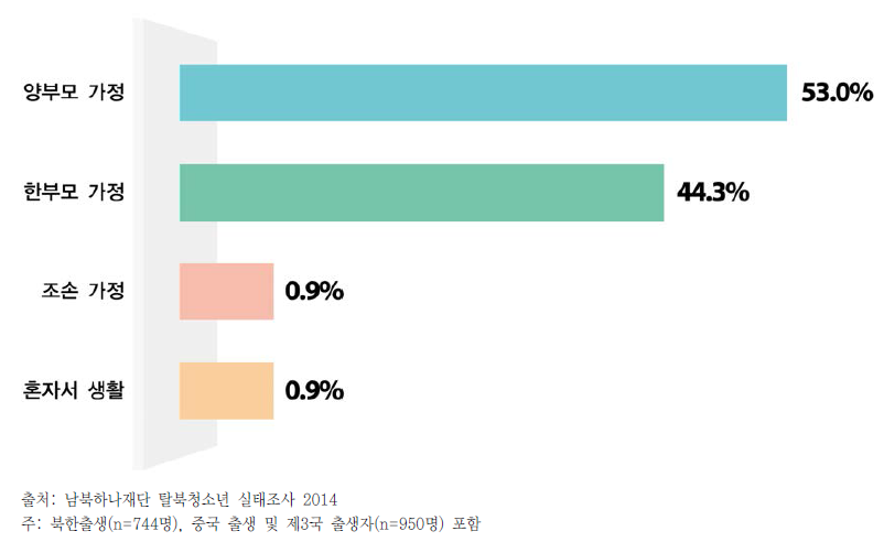 한국에서 함께 살고 있는 탈북청소년 가족 유형