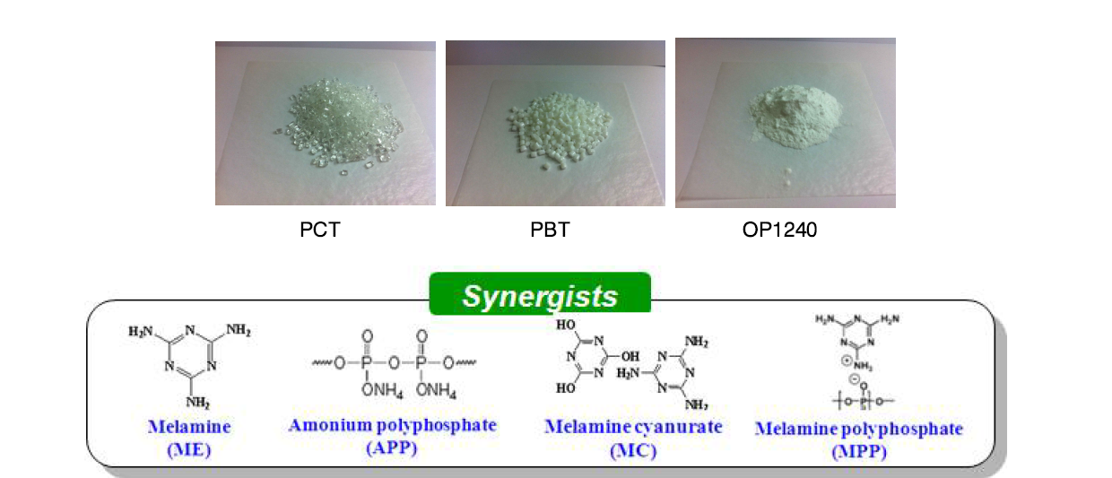 부품소재로 사용된 PCT, PBT, 난연제 OP1240, 난연조제