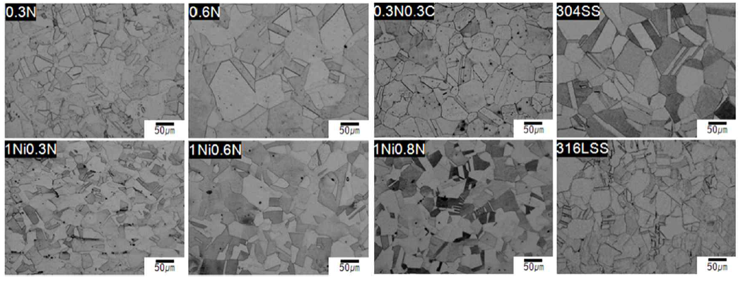각 합금의 미세조직.