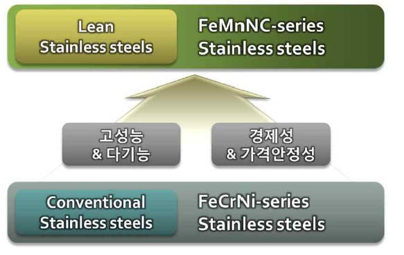 고기능성 스테인리스강의 lean alloy화 기술 개념도