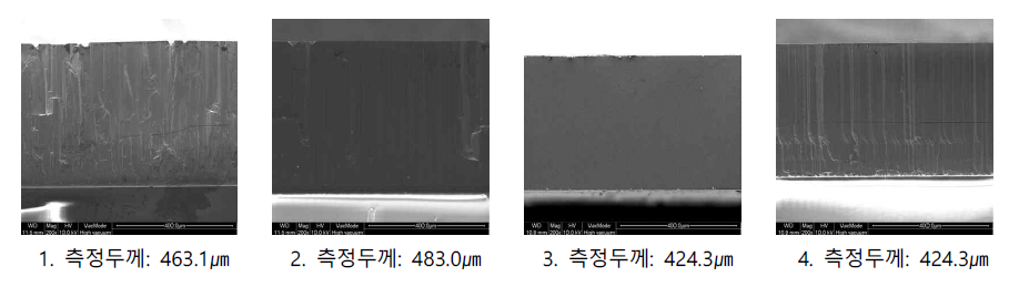 SEM 단면관찰을 통한 각 샘플의 성장 두께 측정