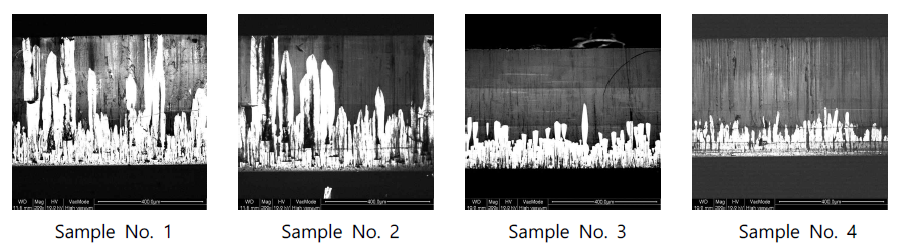 CL image 단면관찰을 통한 각 샘플의 결함 분포 분석