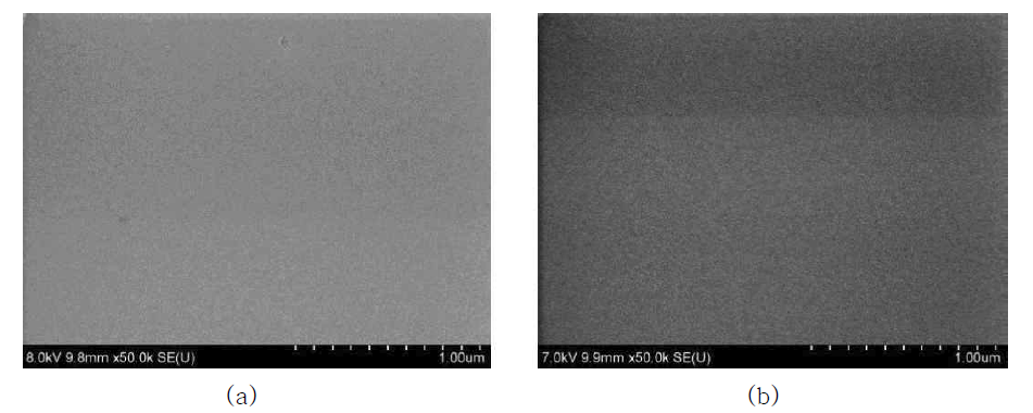 (a) 250℃, (b) 350℃에서 열처리한 ZTO:F 박막의 SEM 사진
