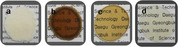 순수 셀룰로오스(a) 및 셀룰로오스 유도체(b-d) 디스크