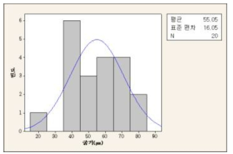 Fibril의 굵기 분포(조건 : 90°, 40mm)