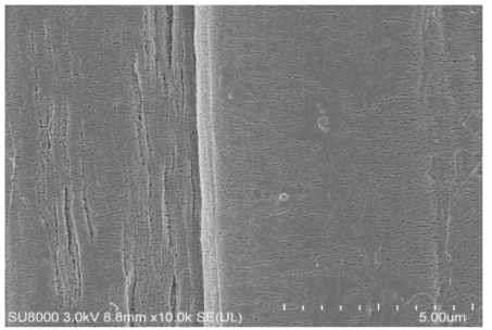 B사 staple fiber의 표면(×10,000)