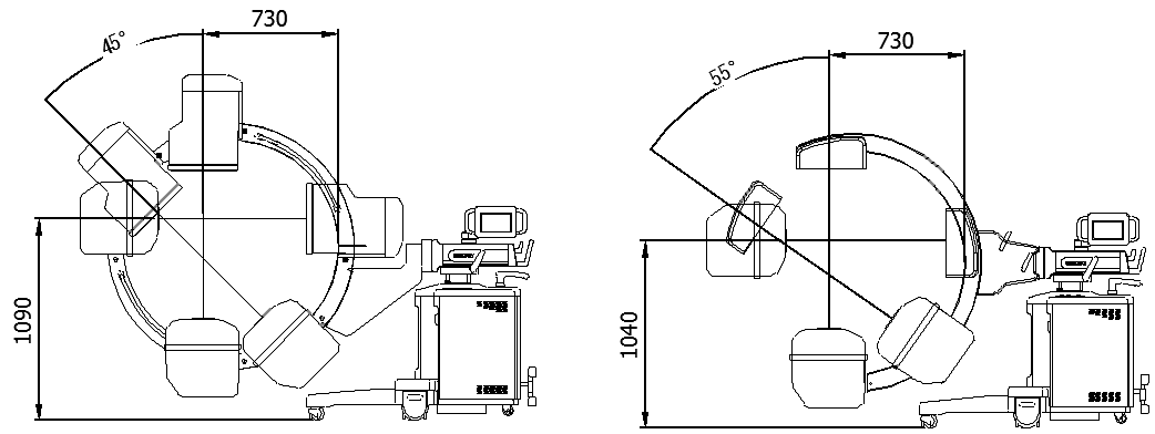 12Inch I.I. C-arm과 FPD C-arm 장비 기구 Layout