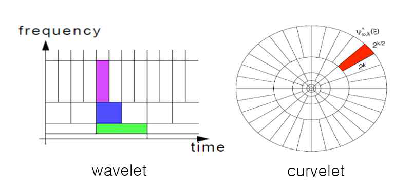 웨이블렛 변환과 커블렛 변환에 대한 개념도