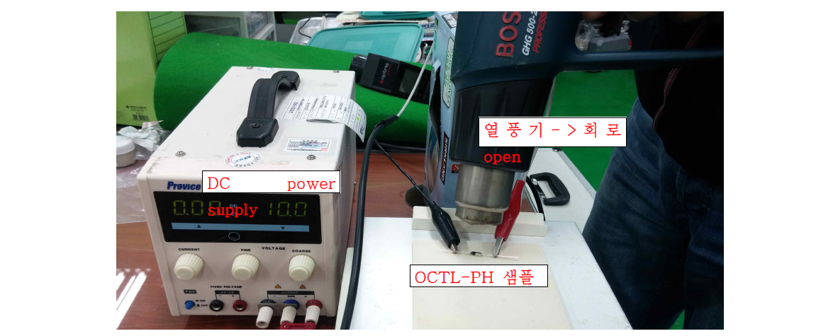 Latch up 특성을 평가하기 위한 실험 set –전류인가 후 열풍기로 접접 open